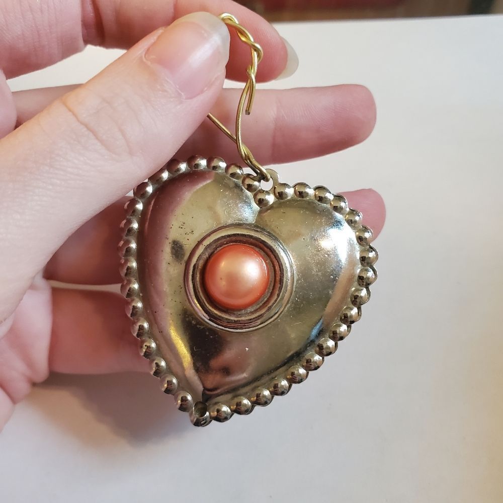 Estate heart necklace pendant chunky puffy jewelry‎